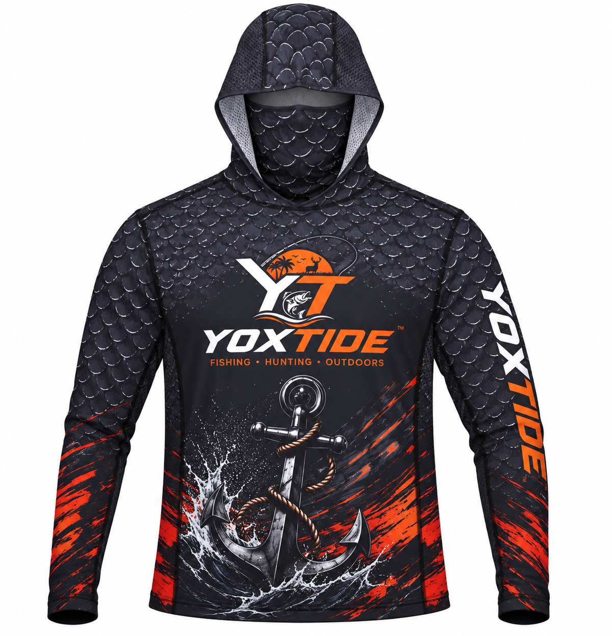 YOXTIDE™ Performance Fishing & Hunting Hoodie – Anchor Black & Orange