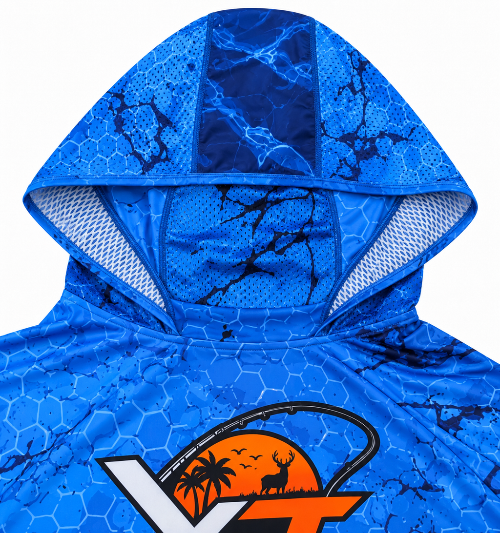 YOXTIDE™ Performance Fishing & Hunting Hoodie – Marlin & Offshore Boat Blue