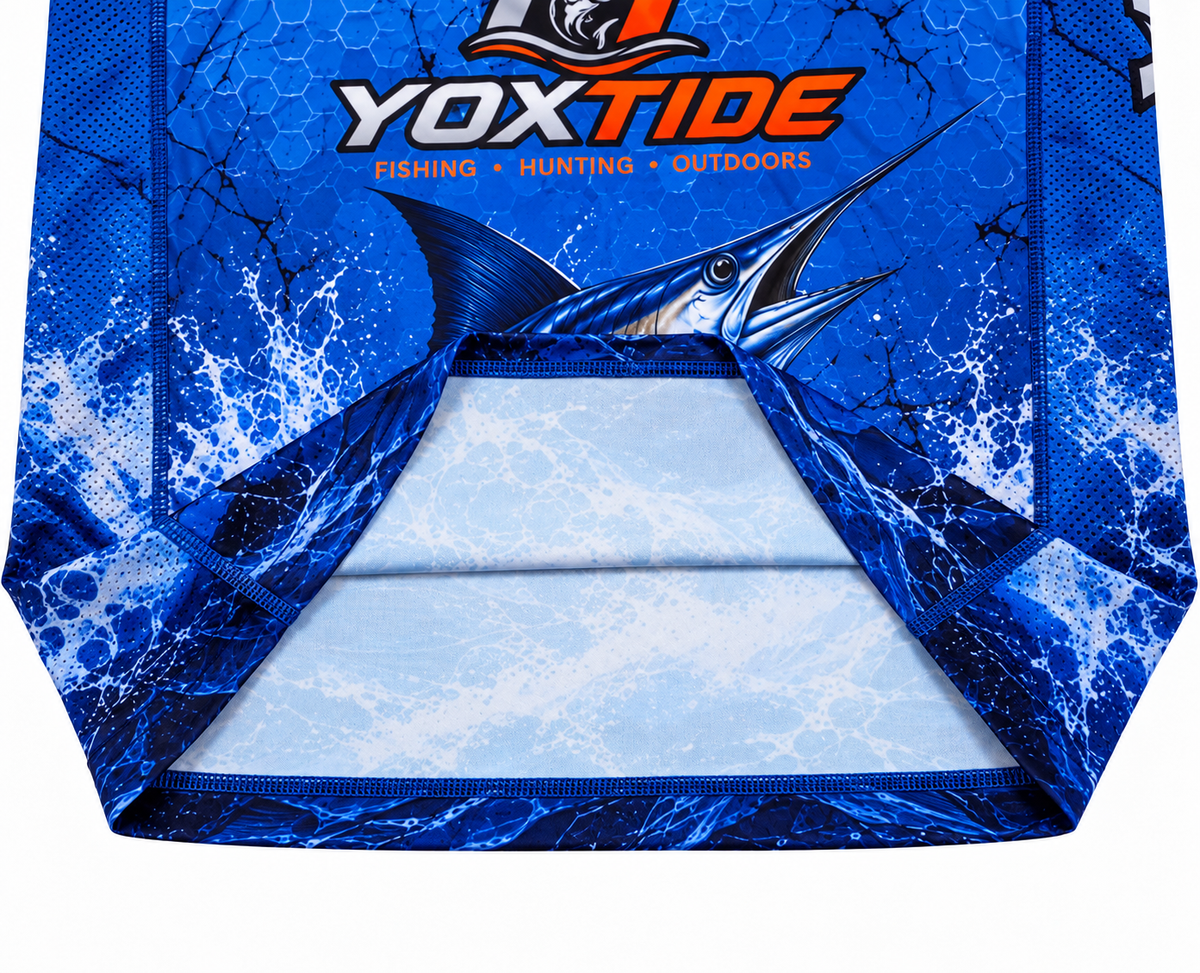 YOXTIDE™ Performance Fishing & Hunting Hoodie – Marlin & Offshore Boat Blue