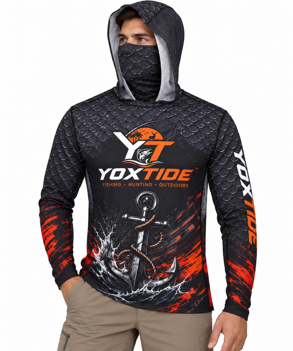 YOXTIDE™ Performance Fishing & Hunting Hoodie – Anchor Black & Orange