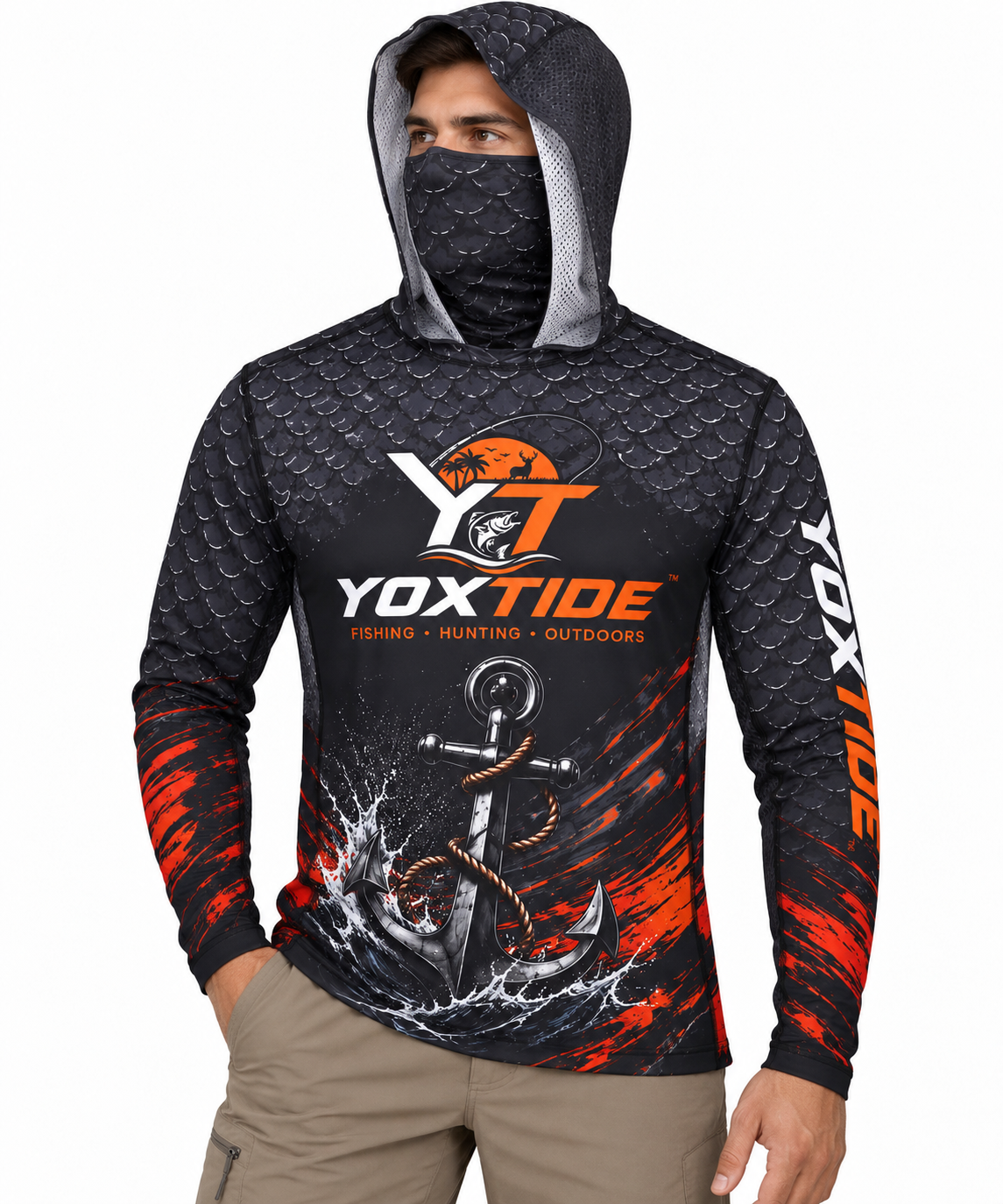 YOXTIDE™ Performance Fishing & Hunting Hoodie – Anchor Black & Orange