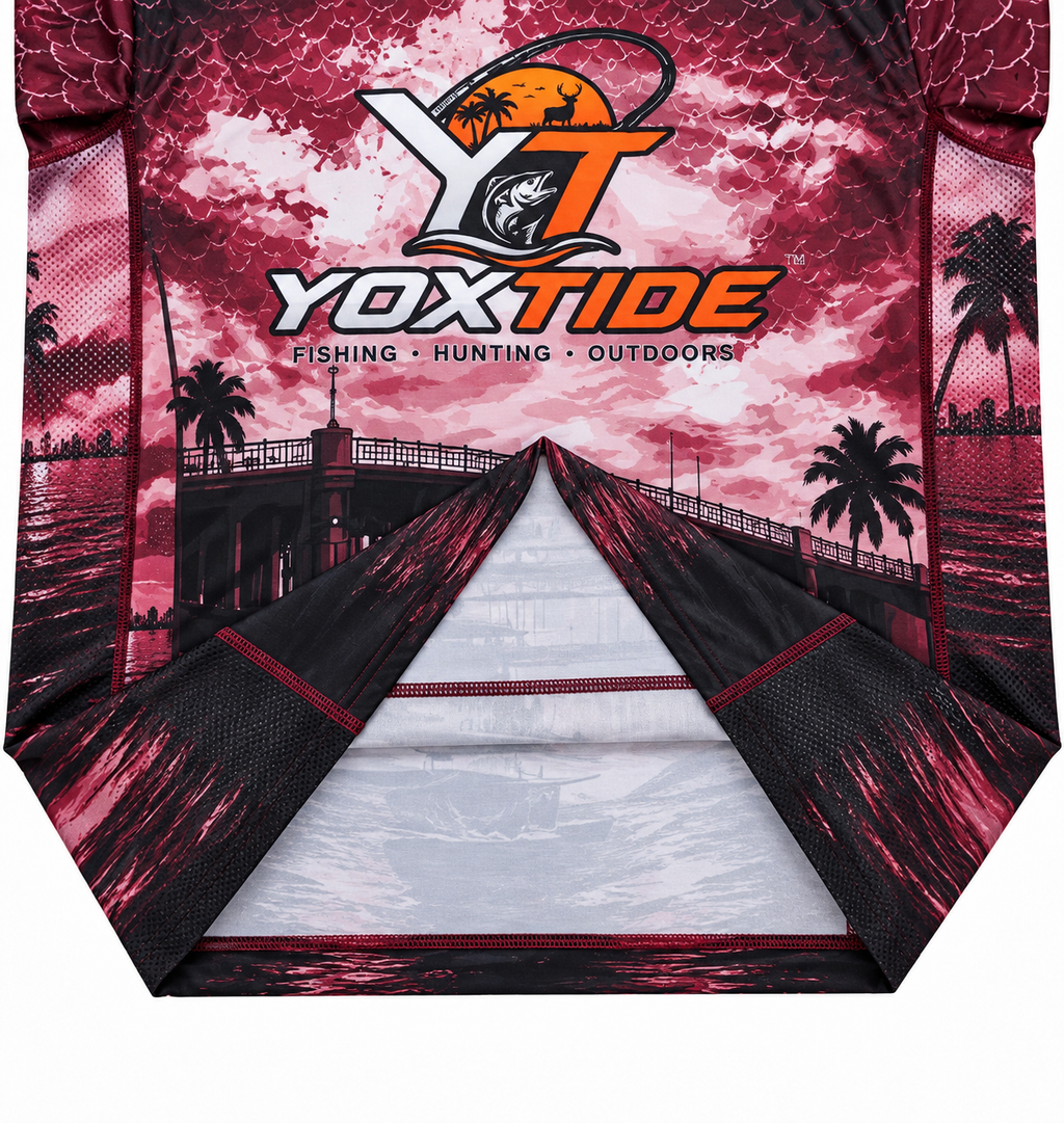 YOXTIDE™ Performance Fishing & Hunting Hoodie – Bridge & Boat Burgundy